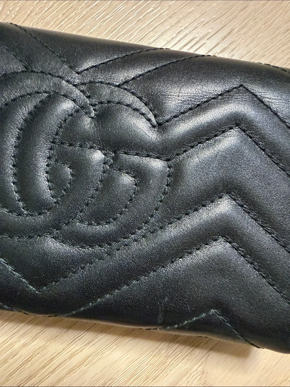 Gucci Black Chevron Leather Wallet with Gold GG